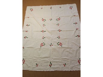 Bordsduk motiv jordgubbar, broderade detaljer, Vintage
