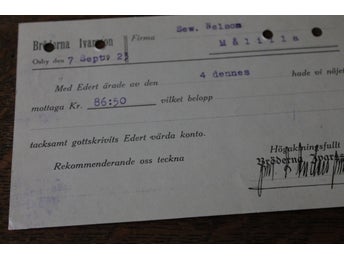 Brevkort till lanthandlare i Småland Bröderna Ivarsson Osby BRIO 7 sept 1923