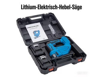 Batteridriven sticksåg med två batterier och laddare i praktisk väska