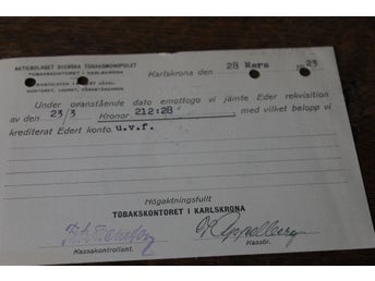 Brevkort till lanthandlare i Småland AB Svenska Tobaksmonopolet 28 mars 1923