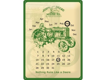 John Deere Kalender Almanacka - Plåtskylt 30 x 40 cm.