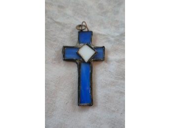 Vintage berlock i konstfärgat glas och tenn - 6 x 4 cm