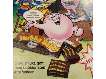 Retro-annons ”NYHET! Hubba Bubba Cola” från 1985