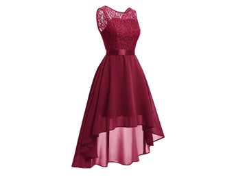 Elegant Ärmlös Spetsklänning Med Bowknot, Storlek M