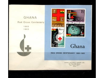 Ghana Mi Bl 8 Röda korset 100 år Block FDC med vinjett