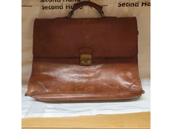 Handsydd portfölj, Väska läder - nostalgi vintage Retro