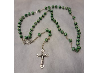 Religiöst radband handmålad grön med Jesus Kristus - Fátima - Portugal