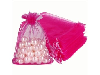 10 st Små Mörkrosa Påsar av Organza! Smyckestillverkning. Organzapåsar.