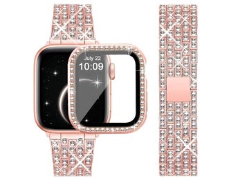 40 mm Rosa Glittrande Klockarmband & Skärmskydd För Apple Watch SE