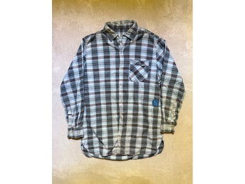 80s Repaired Plaid Flannel Shirt Blue