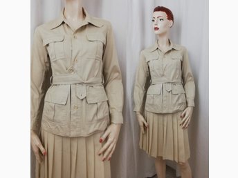 Vintage retro safari jacka skjorta.. (387738381) ᐈ Vintage retro safari jacka skjorta beige bomull skärp fickor