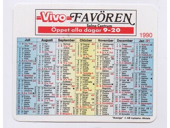 Plånbokskalender Vivo-Favören Solna Centrum 1990. Nyskick