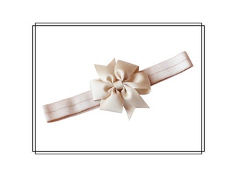Hårband med rosett - BEIGE - mellanstor rosett av ripsband