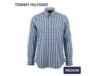 Tommy Hilfiger Herr Skjorta Button Down Blå Vit Storlek Medium Bomull