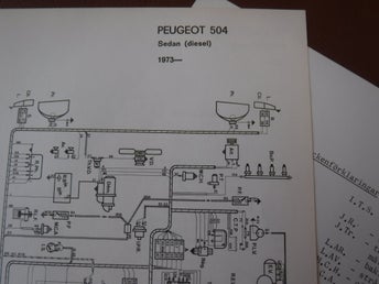 Elschema till Peugeot 504 sedan (diesel), 1973.