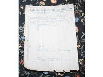 Orderkopia t handlare Målilla 5/10 1937 från Fabriks AB Bröderna Ahlström Borås