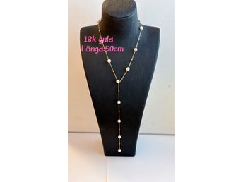 Äkta 18k guld med äkta sötvatten pärlor 50cm lång halsband