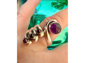 The Cleopatra Ring – vintage 925 silver – ametist & granat
