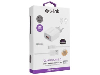 S-link Swapp SW-QET30B Qualcomm 3.0 hemladdningsenhet ,Type-C data laddarkabel