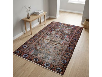 Unik Vintage Orientalisk Matta 210x122 cm – Rika Blå & Röda Toner