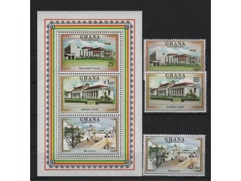 Ghana 1980 3e republiken byggnader 3v + 3v i block