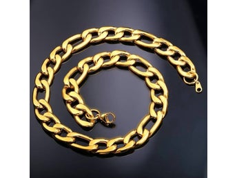 12 MM Moderiktig Guldpläterad Figarokedja / Halsband i 58 cm Lång