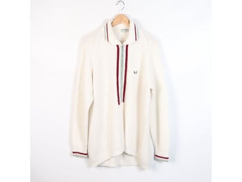 Fred Perry Stickad Tröja Vintage Vit Dam Stl 40