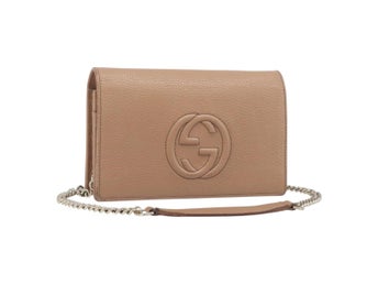 GUCCI Soho Chain Shoulder plånbok Läder Outlet Beige Guld 598211 Auth 205421A