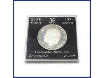Mynt, 925 silver, Svensk Myntning 995-1995, 200 kr (vikt 27g)