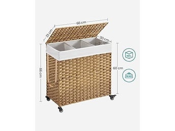 Songmics Tvättkorg, handvävd tvätthamare, 140L rotting-stil, naturlig LCB363N01