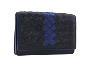 Bottega Veneta INTRECCIATO korthållare i läder, svart/blå, äkta, 205327M