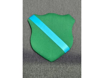 Märkestavla för simmärken/smycken Grön /ljusblå satinband
