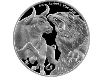 1oz 5000 Francs 2023 Tchad Tjuren och Björnen 1 oz Silvermynt från CoinFort