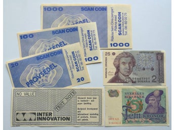 Samling 6 st olika sedlar, samtliga med 5 kr (1965-81) sedelpapper o vattenmärke