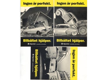 Ingen är perfekt-Bilbältet hjälper 3 reklamkort med trafiksäkerhetsbudskap