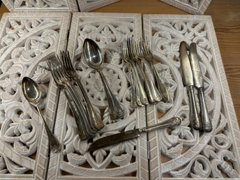 Klassiska Bestick Nysilver Extra Prima NS Gammal Fransk Modell Antikt Skick 18st
