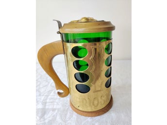 Vintage Åke Elmer ölmugg, Sverige, 1950-talet (mässing, glas, trä)