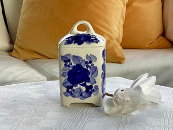 Handmålad Kryddburk i Fajans med Blå Blommönster / Made in Poland / 550 8881
