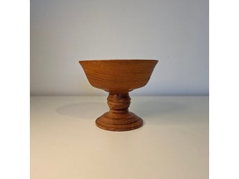 Teak skål, skål på fot, träarbete, hantverk vintage