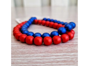 Panduro Czech Glass Beads Red Blue - 2 Strands Matte Finish 5 mm