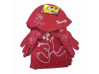 Tweety Looney Tunes polyamid set rosa mössa vantar halsduk