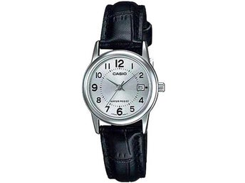 Casio Classic Metall Svart Läder Armbandsur Klocka 25mm LTP-V002L-7B Ny