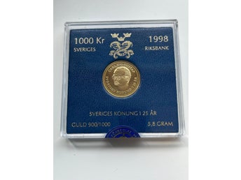 1000kr Minnesmynt Guld 1998 - Sveriges Konung i 25år
