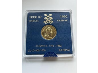 1000kr Minnesmynt Guld 1992 - Gustav III