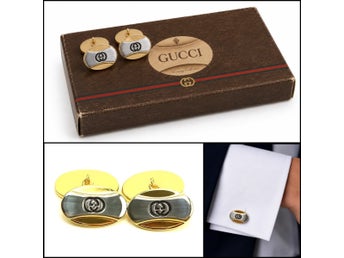 Gucci Parfums Chain Cufflinks Gold/Silver Vintage 80s w Original Box