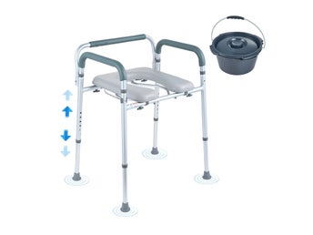 Commode Chair, Bedside Commode with Padded Seat and Arms, 7-Level Adjustable