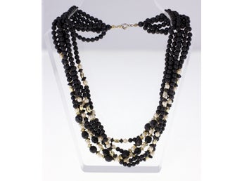 Vintage 6-strand black multicoloured plastic bead necklace-circa 70s-Weight 36g