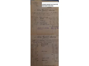 Ludvig Wigart & Co AB Helsingborg Två fakturor från 1920 och 1921 Kortvarulager