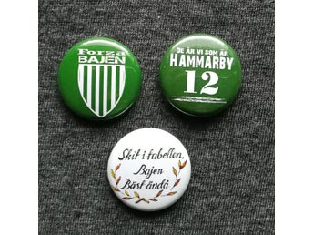 pins 25 mm, hammarby, bajen 3 st fast pris 60 kr, inkl. porto