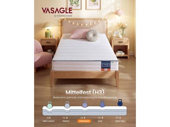 Madrass, 90 x 200 cm, Enkelmadrass i gelminnesskum, medium fast, vit RMZ112W101